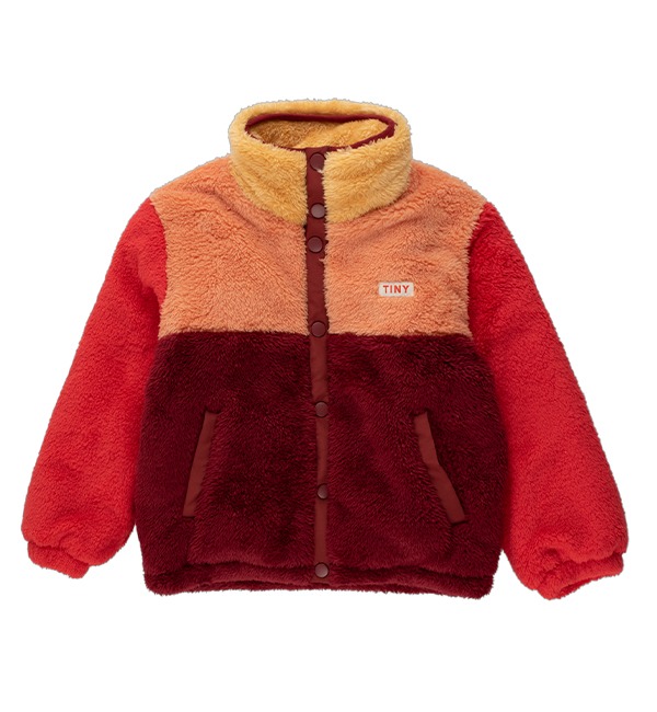 [TINYCOTTONS]Color Block Polar Sherpa Jacket - Deep Red/Peach