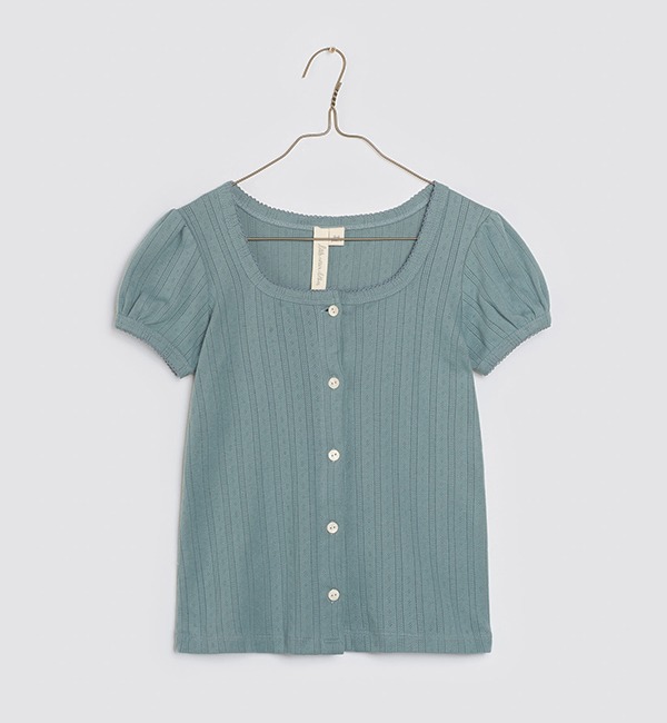 [LITTLE COTTON CLOTHES]Pointelle Button T-shirt - Lead