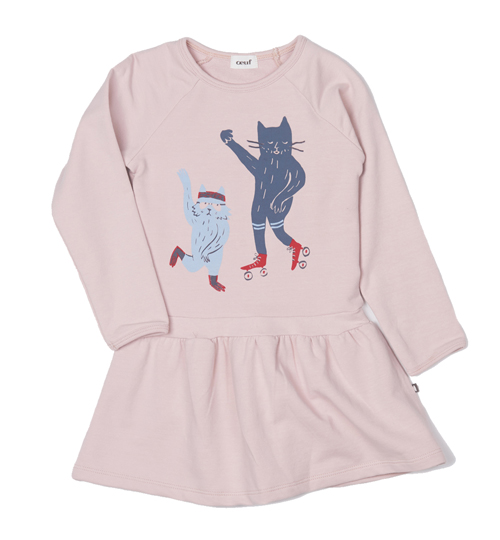 [OEUF]Terry Dress - LT Pink/Cats