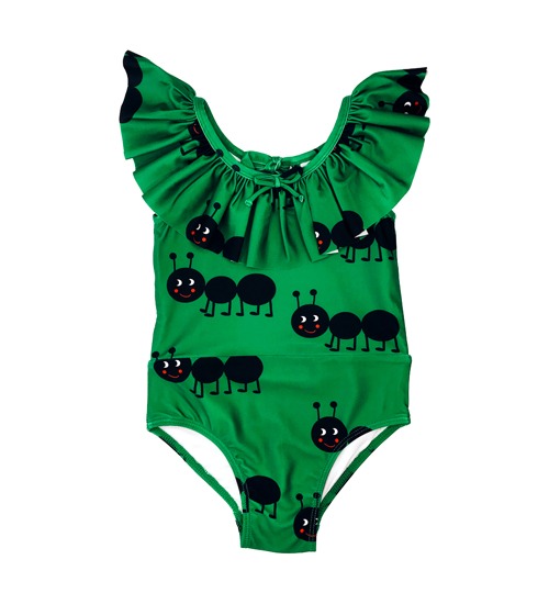 [HUGO LOVES TIKI]Ruffle Collar Swimsuit - Green Ants
