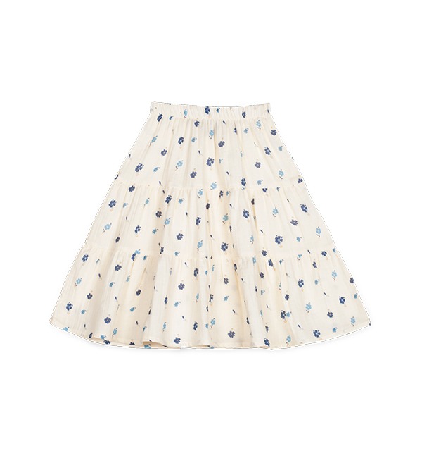 [MIPOUNET]Flowers Print Muslin Skirt - Blue