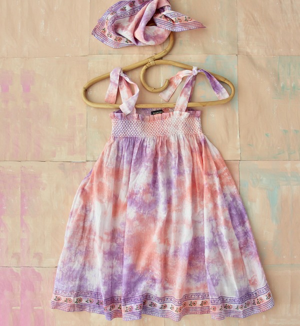 [BONJOUR]Tie Dye Skirt Dress With Scarf - Light Violet
