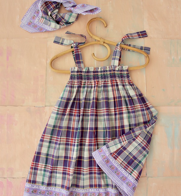 [BONJOUR]Skirt Dress With Scarf - Purple Check