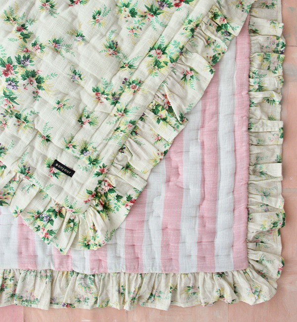 [BONJOUR]Quilted Blanket - Tropical / Pink Stripe
