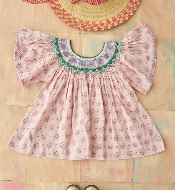 [BONJOUR]Butterfly Blouse - Small Pastels Flowers Pink