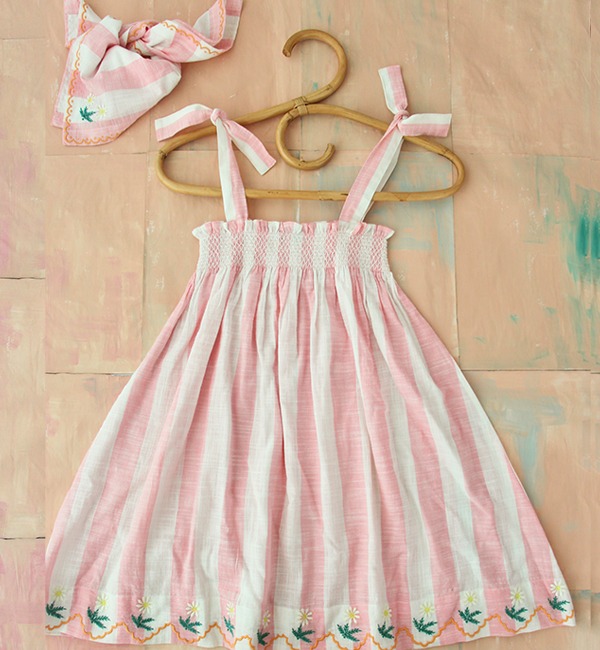 [BONJOUR]Skirt Dress With Scarf - Pink Stripe