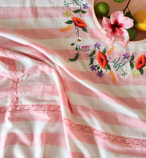 [BONJOUR]Table Cloth - Pink Stripe