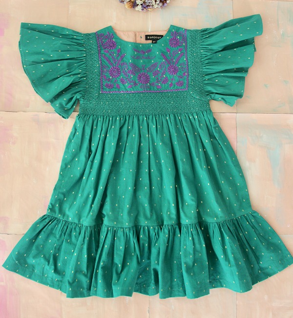 [BONJOUR]New Rosalie Dress - Green Gold Dot