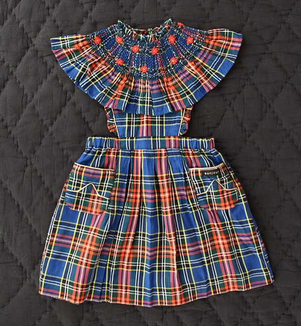 [BONJOUR]New Apron Dress - Indigo Check