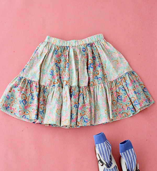 [BONJOUR]Patchwork Skirt - Blue Garden