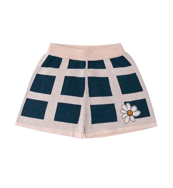 [KNIT PLANET]Squares Shorts - Navy