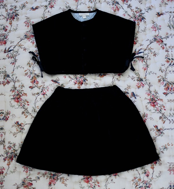 [BONJOUR]Top &amp; Skirt Set - Black Velvet
